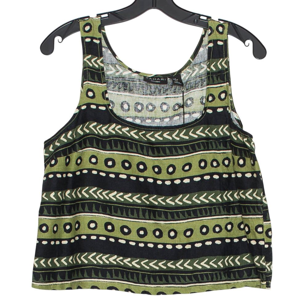 NWT Tahari Linen Tank Top Green M Boho Minimalist Earthy Neutral Resort Coastal
